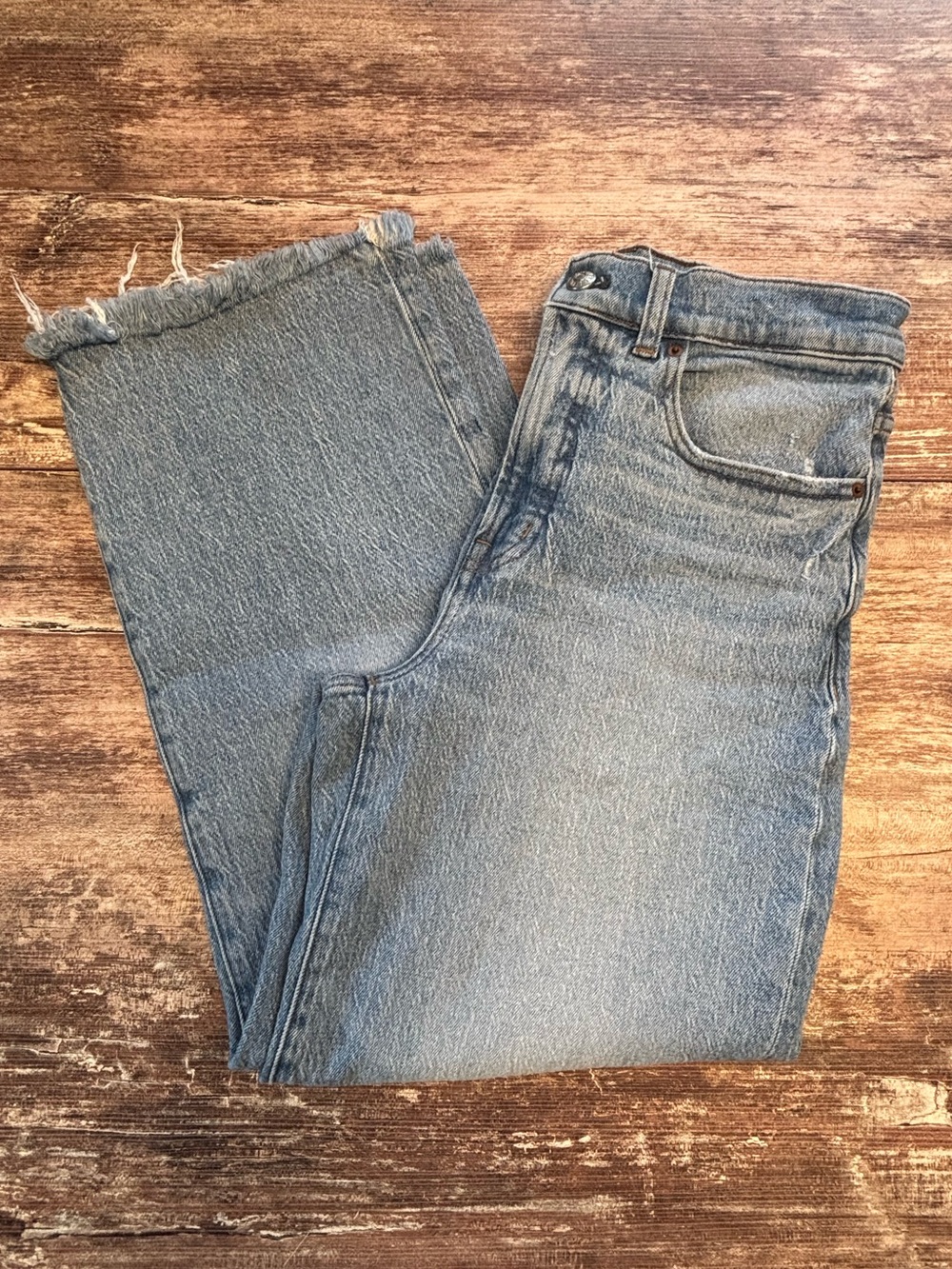 Madewell Light Blue Denim Jeans Perfect Vintage Wide Leg Raw Hem Crop Pant 27